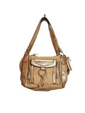 Stone Mountain Tan Gold Canvas Metallic Cube Shoulder Bag